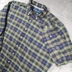 Ralph Lauren Shirt Mens XL Green Blue Plaid Long Sleeve Button Down Cotton